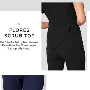 Figs Flores Peplum Scrub Top - Black - XS